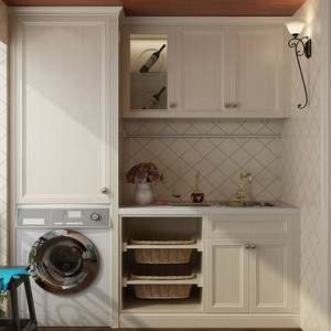 Armoire de Lavanderie en PVC Imperméable de Haute Qualité, Armoire de Lavanderie Moderne Personnalisée avec Évier et Machine à Laver - Product Image 3