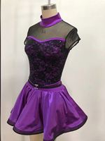 Strass Boucle Satin Top Jupe avec Spandex Ceinture Dentelle Avant Corsage Superposition Illusion Décolleté Robe pour Filles-pour la Danse