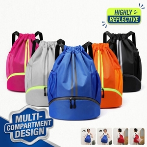 Reflective <b>Drawstring</b> Gym <b>Bag</b> with Shoe Compartment <b>Waterproof</b> Sport Cinch Sack Pack for Men Women Training Yoga Travel Beach - Product Image 1
