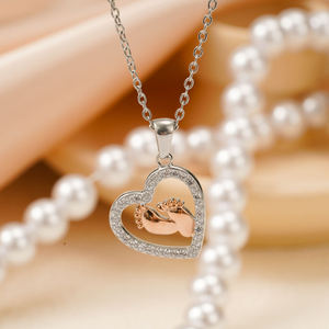 Hotsale Wholesale Interlocking Baby Feet 3A Zircon <b>Heart</b> Shape Brass <b>Charm</b> Pendant love Necklace for Daugher Mother Women Gift - Product Image 4