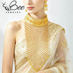 Conjunto de Joyería de Lujo para Novia Africana Nigeriana, Collar Largo de Malla Hueca Chapado en Oro de 24k de Dubái, Venta Caliente - Product Image 5