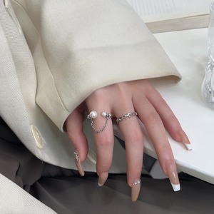 Silver Ruitai S925 Sterling Silver Pearl Chain <b>Ring</b> Heart Shape Openwork Design Women's Fashion Jewelry Gift - Product Image 1