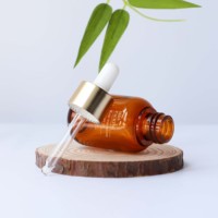 Flacon en plastique ambré de luxe de 30 ml avec compte-gouttes doré pour huile essentielle cosmétique, parfum, utilisation en voyage