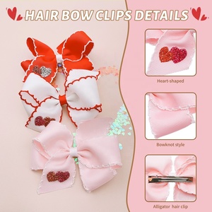 Barrette à cheveux rose et rouge pour la Saint-Valentin, faite à la main, en tissu, avec nœud mignon pour enfants, pince en ruban gros-grain, accessoire de coiffure latéral pour enfants - Product Image 6