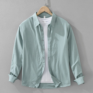 Chemise en lin/coton respirante et écologique pour homme, coupe décontractée, à manches longues, style surchemise, vente en gros - Product Image 1