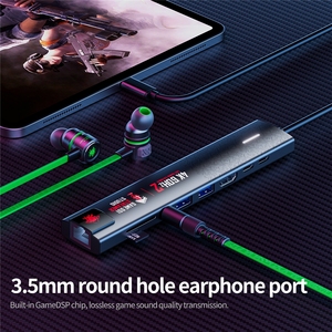 Plextone gs5 âm thanh Adapter USB HUB 5IN1 60W PD nhanh phí chơi game Adapter Loại C đến 3.5mm Adapter USB Hub 3.0 - Product Image 3