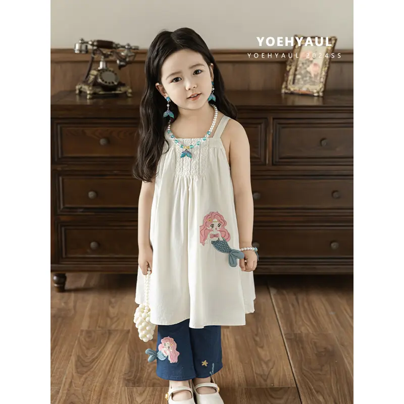YOEHYAUL X4669 데일리 웨어 캐주얼 투피스 유아 청바지 어린이 소녀 100% 면 아이 어린이를위한 아름다운 드레스