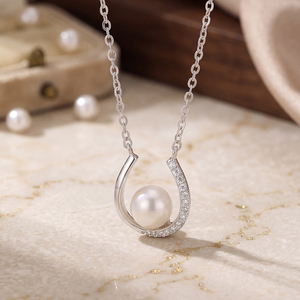 S925 Silver 18K Gold Plated Freshwater Pearl Necklace <b>U</b>-Shape Horseshoe Pendant Jewelry Gift for Women - Product Image 5