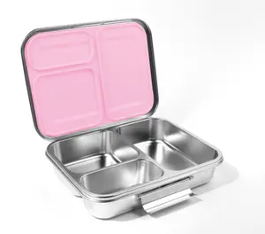 2024 Aohea Hot New Product Three-compartment Stainless Steel Silicone Leak Proof Cute Bento Insulated Kids School Lunch Box