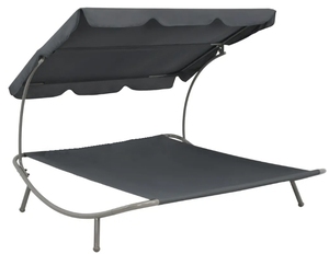 Patio Jardin Piscine 2 Personnes bain de Soleil En Plein Air avec Baldaquin et Oreiller Cadre En Acier Ensemble de Conversation Chaise longue Chaise Longue - Product Image 3
