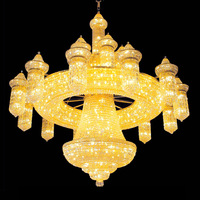 Lustre de mosquée d'or allumant des lumières pendantes élégantes d'église de décoration de centre islamique en cristal de 3 anneaux