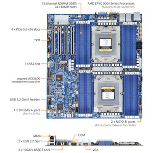 MZ73-LM0 MZ73-LM1 MZ73-LM2 E-ATX Bo mạch chủ hỗ trợ AMD epyc 9005/9004 2x10 Gb/giây LAN VGA 2xslimsas 8i 4xpcie4x16 cho <span class=keywords><strong>Gigabyte</strong></span> - Product Image 5