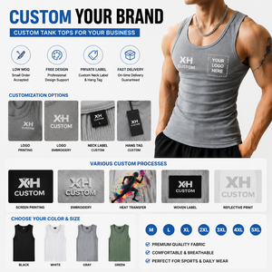 Camiseta sin Mangas Tejida Gris para Hombre XH CUSTOM, Cuello Redondo, Corte Ajustado, Transpirable, Ropa Casual - Product Image 3