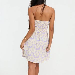 ผู้ผลิตออกแบบชุดมินิเดรสพิมพ์ลายจีบแบบไม่มีสายและชุดเดรสฮาวายผ้าเรยอนแบบสบายสั่งทำได้ - Product Image 3