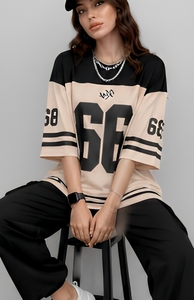 Camiseta de algodón extragrande para mujer con estampado del número 66, manga corta, corte holgado, cuello redondo, informal, para todas las estaciones - Product Image 2