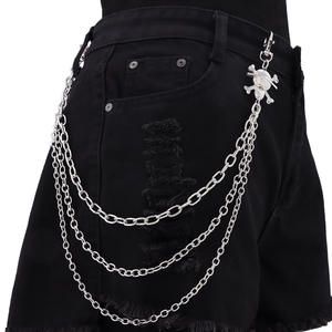 Cadena de cintura punk para hombre, de plata tibetana, doble capa, con accesorio de calavera, cadena corporal de moda casual - Product Image 1