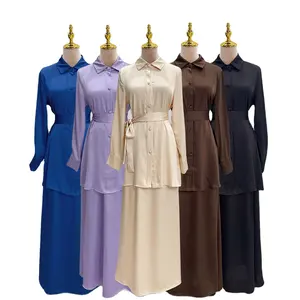 2023 New Fashion Muslim 2PCS Sets Ladies Islamic Clothes Turkey Dress Office wear Dubai Tops with skirts Two-Piece Suit