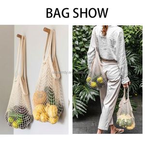 Sac fourre-tout en filet personnalisé avec logo, réutilisable, grande capacité, pour la plage, en coton biologique, pour fruits et légumes - Product Image 6