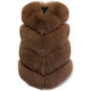 Outono Mulheres Fox Fur Vest Natural Fur Gilet Senhoras Colete