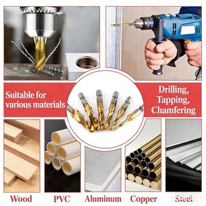 6pcs <b>Titanium</b> Coated Hss Tap <b>Drill</b> <b>Bits</b> Set Hex Shank Screw Thread <b>Bit</b> Screw Machine Compound Tap M3 M4 M5 M6 M8 M10 - Product Image 3