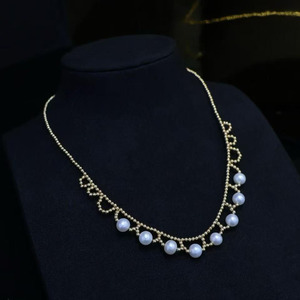 Collar de Perlas Hecho a Mano con Cadena de Cuentas en Forma de V, Importado de EE. UU., Chapado en Oro de 14K, Collar de Perlas Naturales de Agua Dulce de 6-6.5mm - Product Image 1