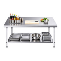 Table de travail de cuisine professionnelle en acier inoxydable robuste à double niveau, démontable, pour restaurant, hôtel, boulangerie, cantine