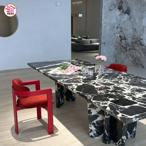 Tavolo da Pranzo in Marmo Personalizzato all'Ingrosso, con Venature Nere e Bianche Intense, Piano in Pietra Naturale con Motivo Unico per Progetti Commerciali - Product Image 5