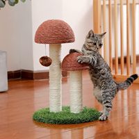 Griffoir pour chat interactif moderne et écologique, style champignon, hauteur réglable, avec balle jouet, emballé en carton