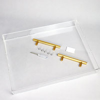 Moderne Plateau de Service en Acrylique Transparent et Lucite avec Poignées en Métal 11x14 Pouces, Plateau de Rangement Décoratif avec Conception Anti-Éclaboussures
