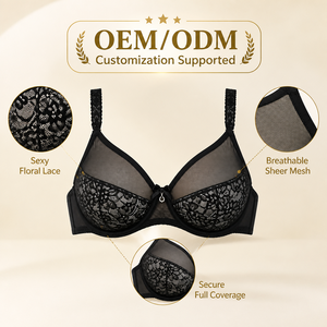 Sujetador de soporte completo para mujer con encaje floral transparente y tirantes traseros ajustables - Product Image 1