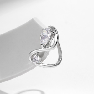 S925 Sterling <b>Silver</b> Twisted Open <b>Ring</b> With Round And Pear Cut Zircon Minimalist <b>Adjustable</b> Fashion Promise <b>Ring</b> For Women Daily - Product Image 4