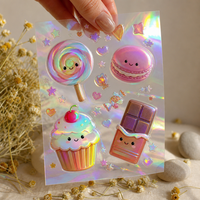Autocollants personnalisés en vinyle transparent double couche, résistants à l'eau et aux UV, découpés, pour enfants, bonbons, desserts, feuille d'autocollants imprimés