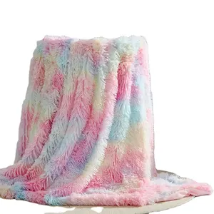 Wholesale Custom Luxury Mink Super Soft Plush Blanket Rainbow Coral Fleece Flannel Double Layer Shaggy Blankets