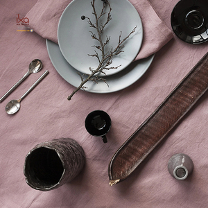 Blu Beige modello matrimonio grande bianco Fine <span class=keywords><strong>tovaglia</strong></span> di lino naturale <span class=keywords><strong>con</strong></span> pizzo cucito spesso enorme corridore verde all'ingrosso personalizzato - Product Image 2