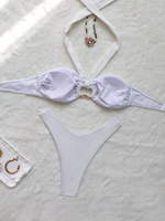 Usine personnalisée 2025 nouveau Sexy anneau solide deux pièces Bikini licou bandeau maillot de bain femmes plissé string maillots de bain