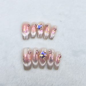 Tinh khiết làm bằng tay móng tay nhân tạo, trung bình-dài mèo mắt Flash phong cách với lớn và tốt kim cương, chất lượng cao và tái sử dụng - Product Image 3