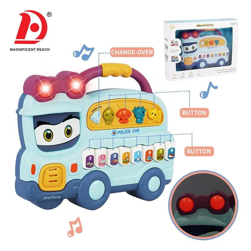HUADA 2022 Learning Educational Piano Bus Baby Cartoon Car Organ Toys Plastic Musical Keyboard Piano Toys With Music & Light
