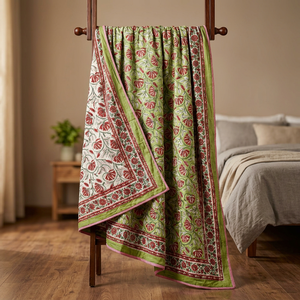 Modern Style Indigo Cotton Reversible Dohar Printed Quilt Cover Hand Block Printed <b>Double</b> Sided <b>Bedspread</b> for Home - Product Image 2