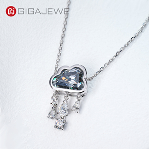 Gigajewe 3ct ทั้งหมด9K/14K/18K สร้อยคอทองคำขาวสีขาว9.5*7มมเมฆตัด Moissanite เมฆฝนธรรมชาติ - Product Image 1