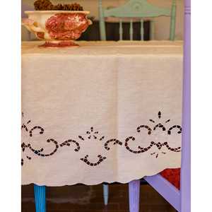 Mantel de Lino Amarillo Claro para Bodas con Calado y 12 Servilletas, Diseño Rectangular/Cuadrado a Rayas para Comedor de Hoteles - Product Image 3