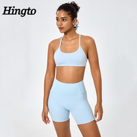 Ensemble 2 pièces de shorts de sport pour femmes, taille haute, en Spandex/Polyester respirant, pour yoga et gym, vente en gros OEM