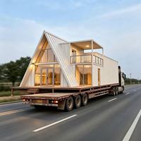 Villa moderne de luxe en A-frame à faible hauteur : Maison triangulaire isolée, modulaire et préfabriquée pour appartements ou cabanes préfabriquées