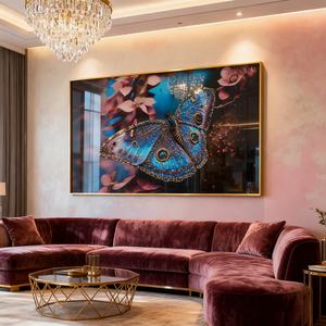 Peinture LED personnalisée en porcelaine cristalline avec impression HD, motif papillons et plantes, pour décoration intérieure, mur de fond de restaurant, en promotion - Product Image 3