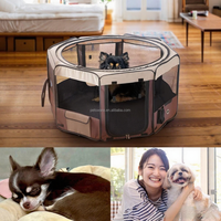 Parc portable en tissu à 8 panneaux avec couvercle supérieur en maille amovible à fermeture éclair et fond étanche pour chats, chiens et petits animaux