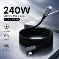 Câble USB C vers USB C 1,2 m à angle droit, charge rapide PD 240 W, câble de données USB 2.0 5 A, OEM ODM, logo personnalisé, fournisseur en gros, usine