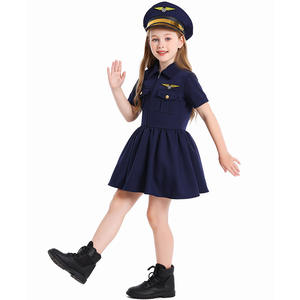 أزياء يوم العمل بالجملة زي طيار تنكري للفتيات أزرق داكن فستان طيار زي كابتن موحد - Product Image 4
