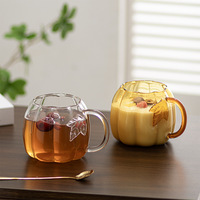 Grande tasse à petit-déjeuner en verre borosilicate soufflé à la main, grande capacité, transparente, marron, en forme de citrouille, striée, avec poignée