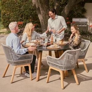Ensemble de salle à manger d'extérieur moderne en teck avec coussin imperméable pour cour et parc, structure en bois massif - Product Image 2