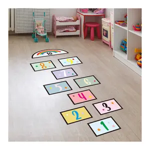 Funny Number Hopscotch Game Floor Stickers Creative Cartoon Lattice Floor Decals for Kids DIY Game Wall Decal for Bedroom