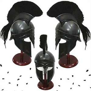 Casco Corintio Griego Medieval, Réplica de Armadura Medieval Antigua, Casco con Pluma Negra - Product Image 3